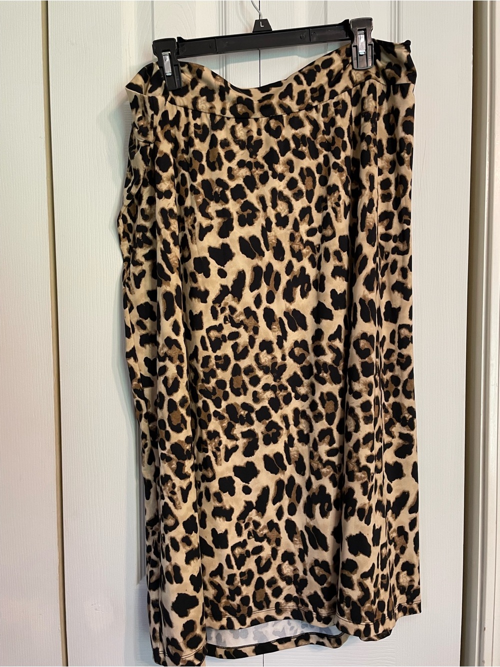 Monroe & Main Leopard-Print Satin-Look Midi Skirt in Tan and Black